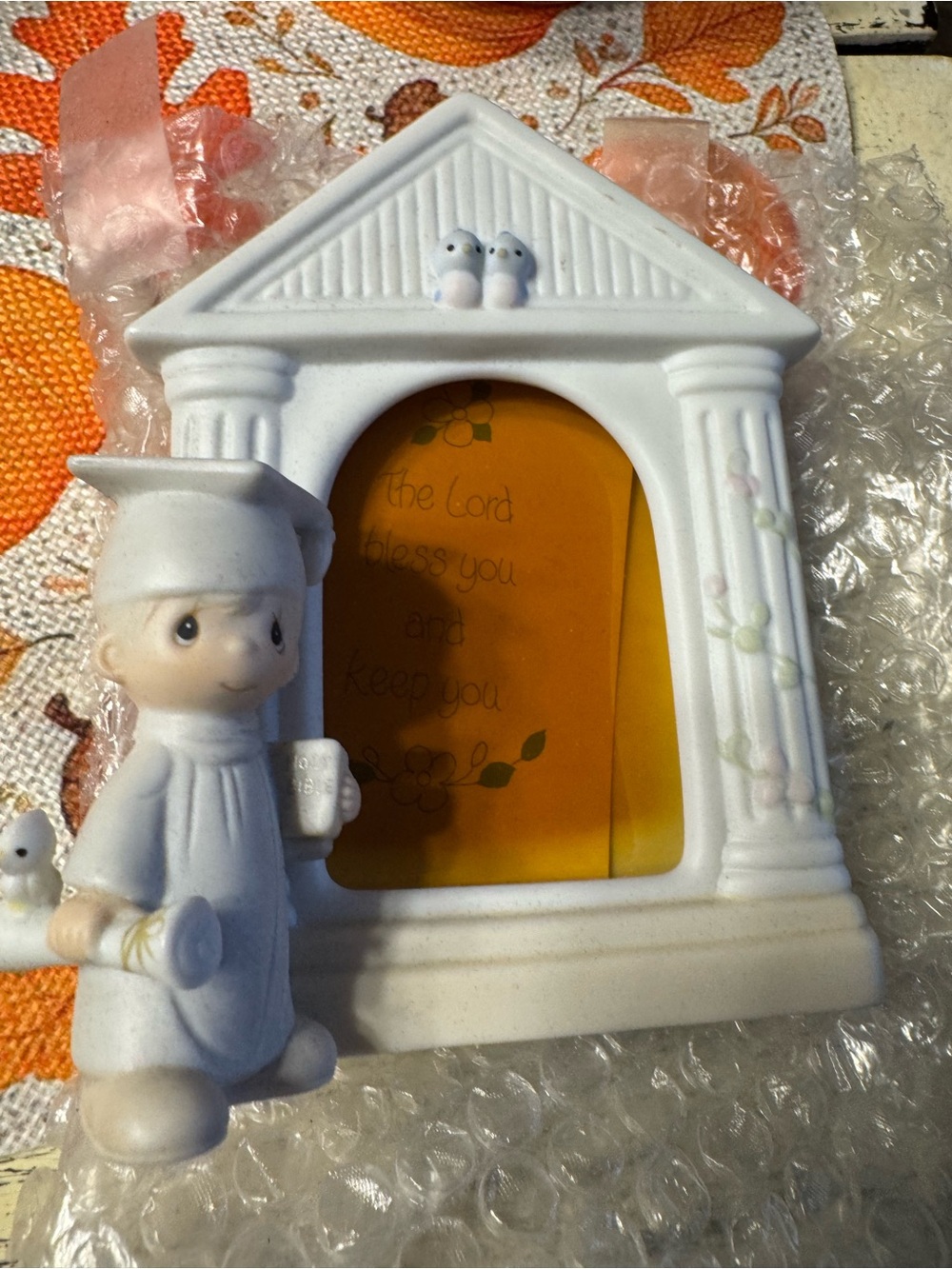 White Ceramic Graduation Photo Frame with Graduate Figurine